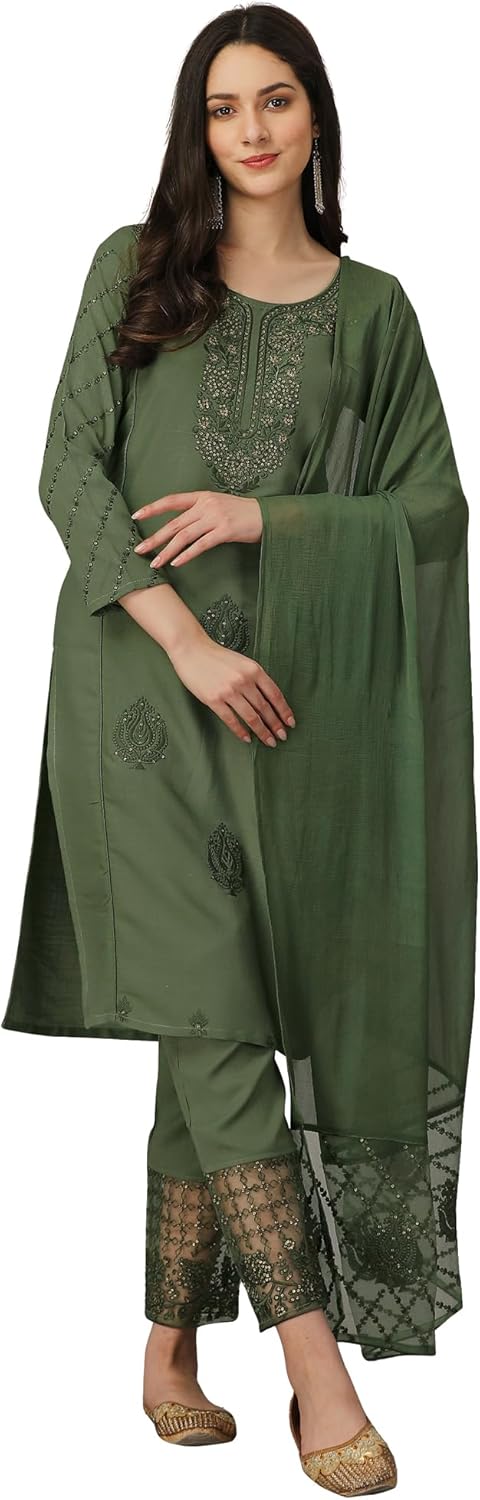TRENDMALLS Kurta Set Cotton Rayon Embroidery Salwar Suit for Women Kurta Pant Set with Dupatta