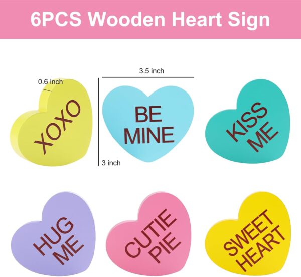 Valentines Day Decorations -6PCS Wooden Heart -Standing Heart Valentines Decorations for Home Table Shelf Mantel Fireplace Wedding Party Supplies - Image 3