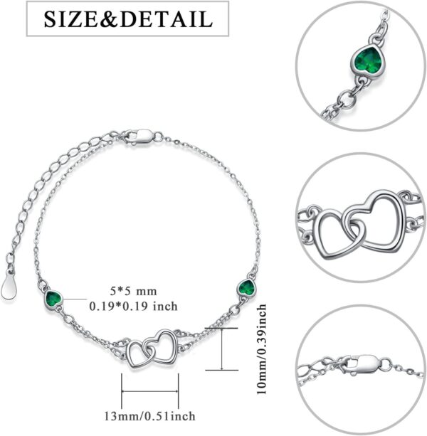 Dorunmo Anklet/Bracelet for Women 925 Sterling Silver Birthstone Jewelry Cubic Zirconia Double Heart Chain Jewelry for Mom Wife Friend Bride Valentine's Day Christmas Birthday Mother's Day - Image 2