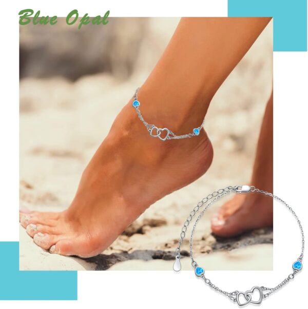 Dorunmo Anklet/Bracelet for Women 925 Sterling Silver Birthstone Jewelry Cubic Zirconia Double Heart Chain Jewelry for Mom Wife Friend Bride Valentine's Day Christmas Birthday Mother's Day - Image 4
