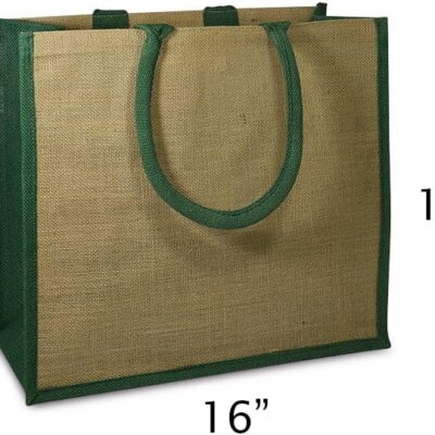 Expo International Pack of 5 Dakota Two Tone Gusset Jute Tote Bag Crafting Essential Totebag, Green