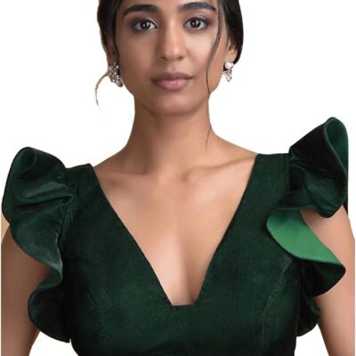 Women's Readymade Blouse For Sarees Indian Designer Velvet Bollywood Padded Stitched Crop Top Choli