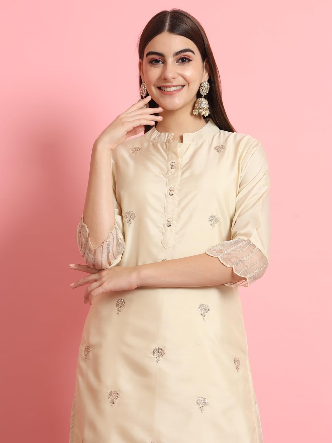 VredeVogel Women's Silk Blend Embroidered Kurta with Pant & Dupatta Set - Image 6