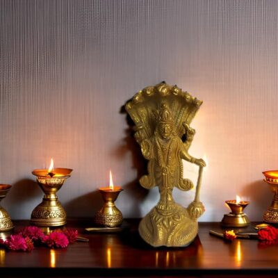 PARIJAT HANDICRAFT Brass Statue of Lord Vishnu Hindu god Idol Sculpture Home Temple décor Gift Pooja Article (Golden)