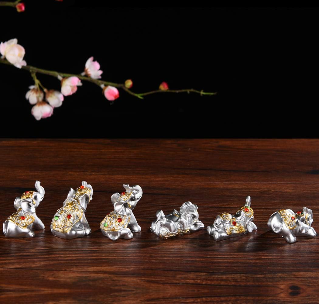 BRABUD Silver Resin Small Elephants Statues Home Decoration Collection Gift Set of 6 BS122 (Silver) - Image 6