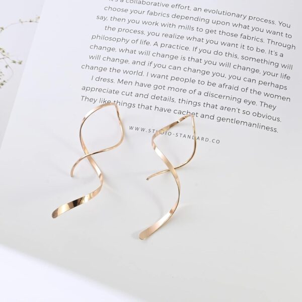 14K Gold Plated Spiral Threader Earrings Hypoallergenic Gold Drop Earrings Twisted Curved Dangle Earrings Handmade Earrings Pull Through Earrings for Women Trendy-Gold - Image 5