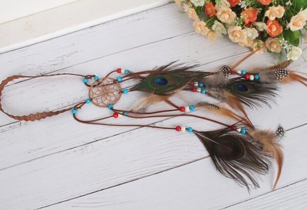 Women Lady Bohemian Peacock Feather Headband Dreamcatcher Headdress Hippie Headpiece Headwear Handmade Tribal Indian Fascinator Feather Hairband Hair Accessories - Image 6