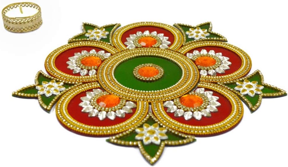 HANDICRAFT STOREROOM Handcrafted Decorative Diwali Rangoli Set-Multicolor Jewel Stones/kundan Decoration(Set of 11 Peases) - Image 2