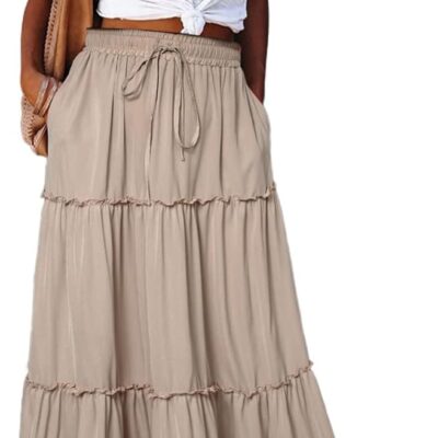 EARKOHA Womens Casual High Waist Tie Paisley Print Long Maxi Skirt with Pockets