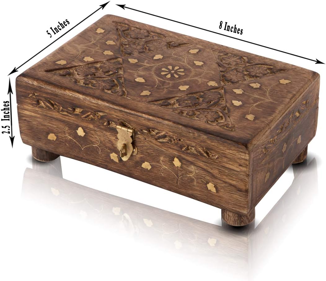 Great Birthday Gift Ideas Handmade Decorative Wooden Jewelry Box With Free Lock & Key Jewelry Organizer Keepsake Box Treasure Chest Trinket Holder Lock Box Watch Box 8 x 5 Inch - Image 6