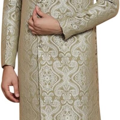 KISAH Men's Jacquard Indowestern Sherwani Pajama/Sherwani Kurta & Pajama Set – Regular Fit | Indian Wedding & Thanksgiving