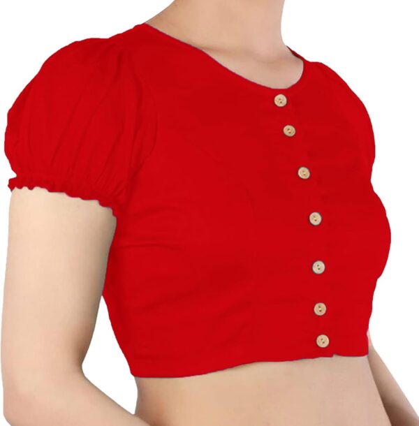Women's Cotton Sari Blouse Designer Puff Sleeves Readymade Stitched Top Choli - Image 3