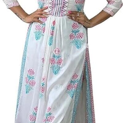 Women's Printed Rayon White Naira Cut Kurta Set - Stylish and Comfortable Ethnic Wear