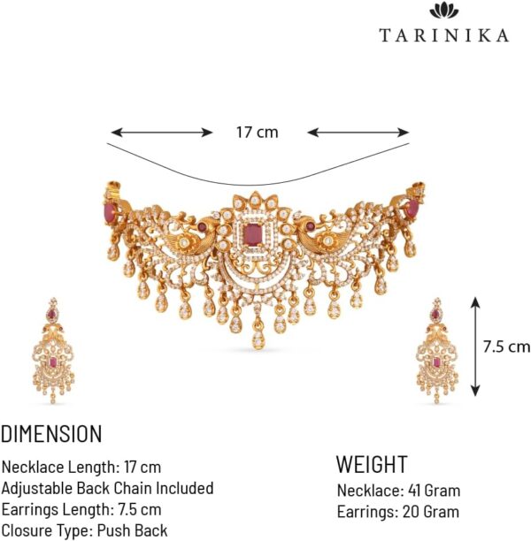 TARINIKA Antique Gold Plated Anuradha Choker Set with Peacock Design - Indian Jewelry Sets for Women | Perfect for Ethnic Occasions | Traditional Indian Choker Jewelry set | 1 year warranty - Image 4
