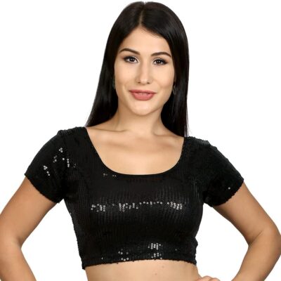 Women's Designer Saree Blouse Readymade - Stretchable Sequin Top Blouse for Saree Indian