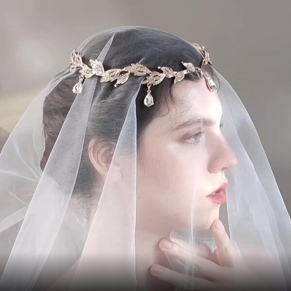 TRAWOLF Bridal Pearl Headband Leaf Crystal Tiara Bridal Headpiece, Wedding Tiara Beaded Forehead Band Crystal Rhinestones Wedding for Her Party Headpiece for Bride Bridesmaid Girls-Silver - Image 7