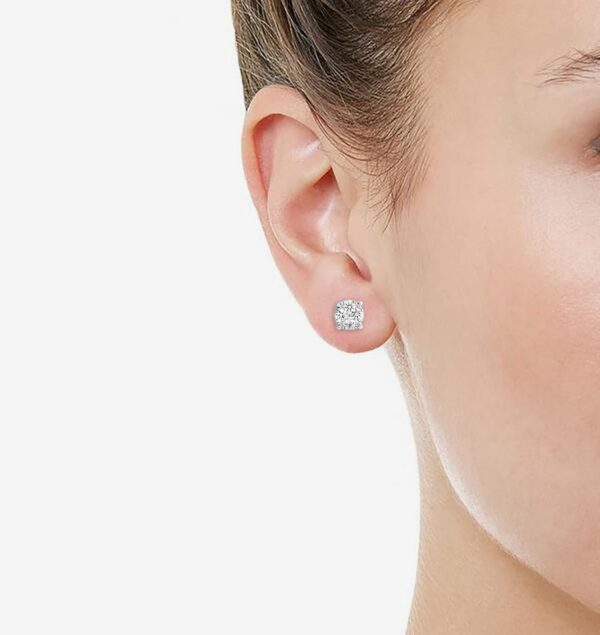 Women Round Diamond Stud Earrings Set In 925 Sterling Silver | Natural or Lab Grown | 14K Gold Bezel | White Yellow or Rose | Independent Lab Certified | Hypoallergenic - Image 5