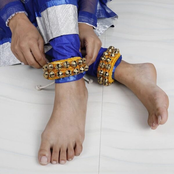 Kathak Ghungroo Pad 2 Line (20+20) 16 No Bells Indian Professional Handmade Dancing Big Bells Pair Classical Dance Accessories I Anklet for Kids and Adults (TG-Yellow 2 Line) - Image 5
