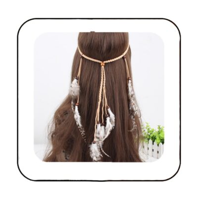 GORTIN Boho Feather Headbands Brown Indian Feather Headpieces Gypsy Hippie Headpiece Bohemia Headwear Festival Party Costume Headress Hair Accessory for Women and Girls (Type E)