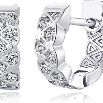 Moissanite Hoop Earrings for Women, 8/10/12mm Huggie Hoop Earrings 18K Real Gold Plated Sterling Silver Post Hypoallergenic Lab Created Diamond Hoop Earrings for Women/Men Gold/Silver