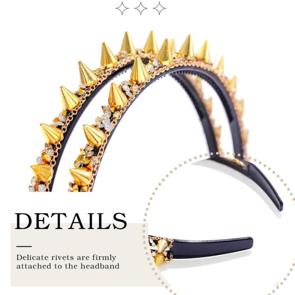 Black Spiked Headband Punk Gothic Spiky Rivet Headbands For Women Rock Headwear Hair Hoop For Costume Party Accessories (Gold A) - Image 6