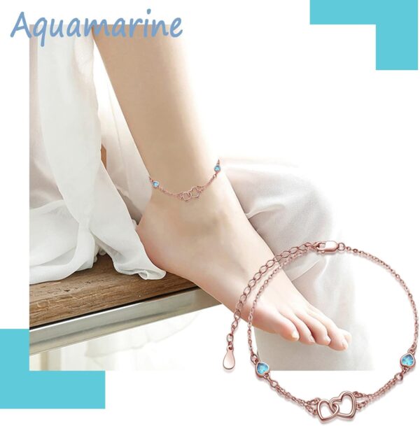 Dorunmo Anklet/Bracelet for Women 925 Sterling Silver Birthstone Jewelry Cubic Zirconia Double Heart Chain Jewelry for Mom Wife Friend Bride Valentine's Day Christmas Birthday Mother's Day - Image 2