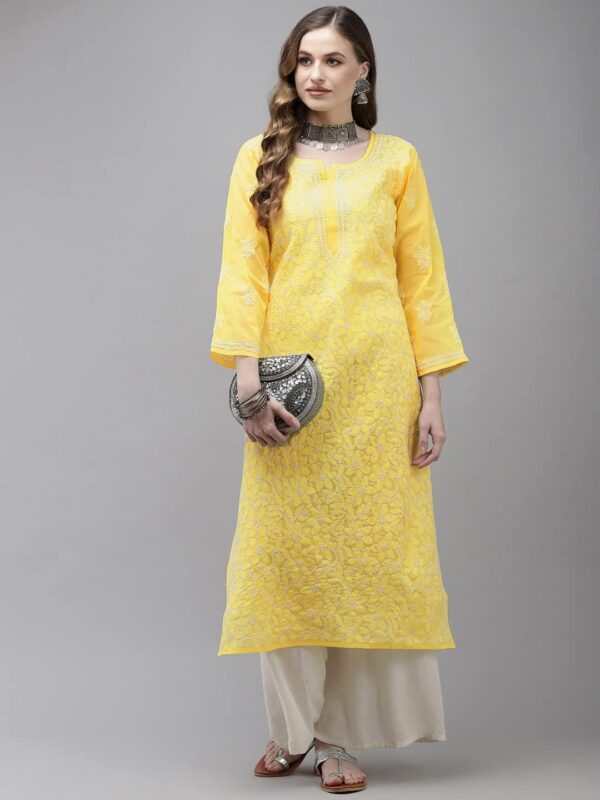 Ada Indian Hand Embroidered Traditional Chikanakri Women's Cotton Kurta Kurti Tunic Dress A411165 - Image 5