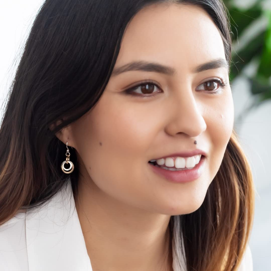 Minimalist Two-Tone Dainty Dangle Earrings with Mixed 14K Gold-Filled and 925 Sterling Silver Circles - Everyday Jewelry Gift for Women - Image 2