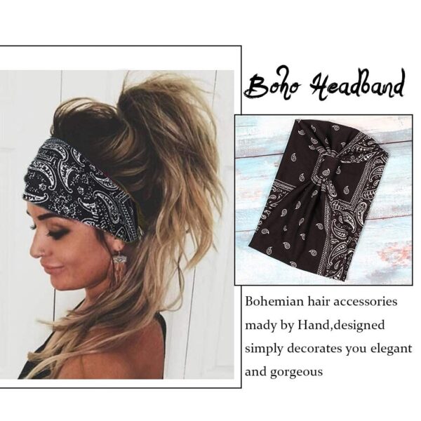 CAKURE Boho Wide Headbands Knotted Turban African Yoga Hairbands Stretch Elastic Motorcycle Hair Accessories for Women and Girls Pack of 3 (Set-1) - Image 4