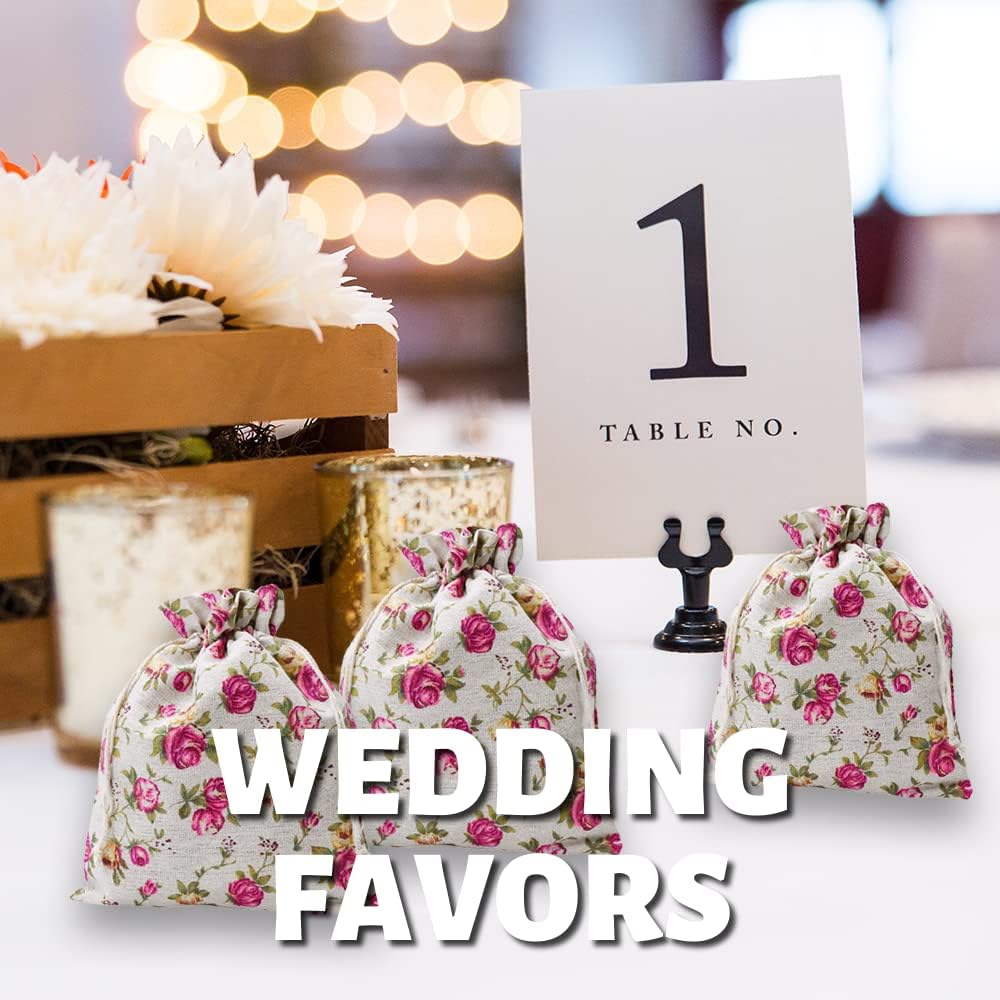 Mandala Crafts Rose Burlap Drawstring Bags - Floral Gift Bags – Flower Linen Burlap Bags with Drawstring Small Pouches for Wedding Party Favor Jewelry 30 Bags 6X8 Inches - Image 6