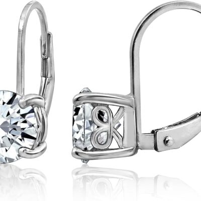 Amazon Essentials Platinum-Plated Sterling Silver Infinite Elements Zirconia Leverback Earrings (previously Amazon Collection)