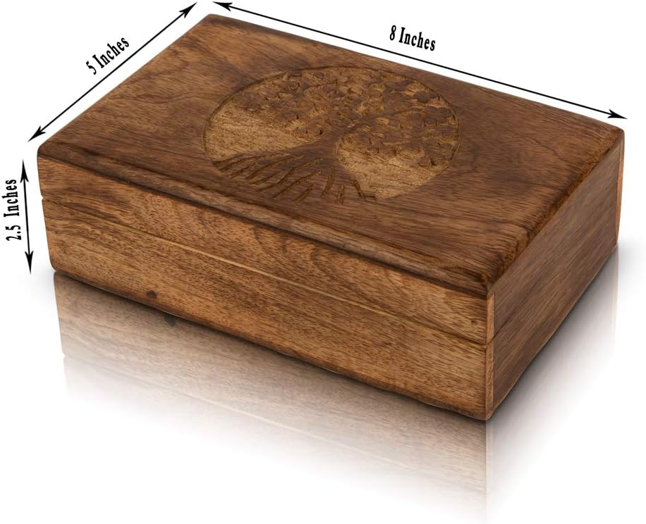 Great Birthday Gifts Handmade Decorative Wooden Jewelry Box Tree Of Life Carving Jewelry Organizer Keepsake Box Treasure Chest Trinket Holder Watch Box Storage Lock Box Housewarming Gift - Image 6