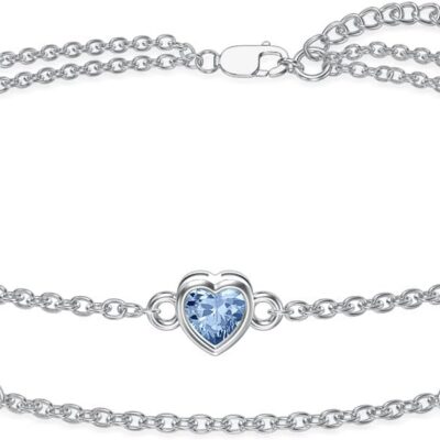 Dorunmo Birthstone Anklet Bracelets for Women 925 Sterling Silver Heart Birthstone Anklet Bracelet Birthday Anniversary Jewelry Best Mother's Day for Women Wife Her