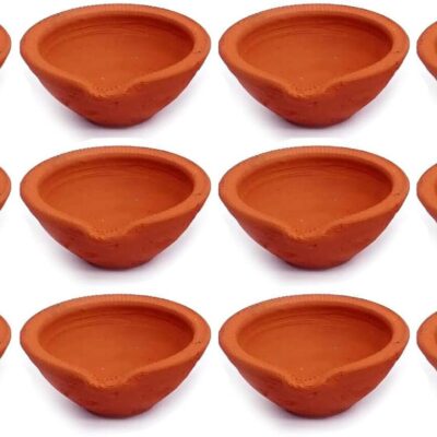 SATVIK Handmade Clay Diya 12 Pc Set. Traditional Terracotta Natural Earthen Oil Lamp Diyas Welcome Dia with Cotton Wicks Batti. Diwali Deepawali Decoration Indian Housewarming Return Gift Items