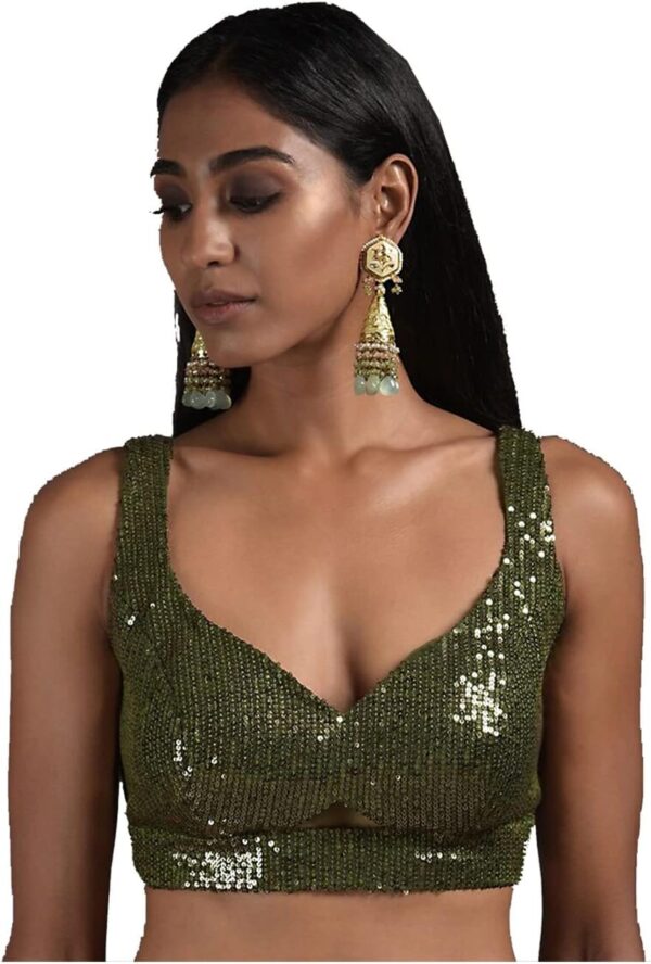 Women's Readymade Sequence Blouse For Sarees Indian Bollywood Designer Padded Stitched Choli Crop Top