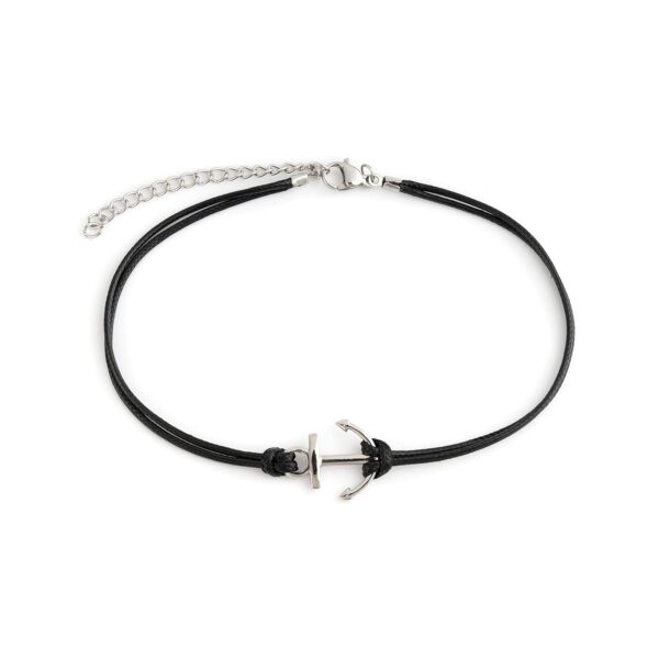 Baronyka Men's Handcrafted Anklet, Wax Cord, Stainless Steel, Adjustable Length, Durable for Everyday Wear and Modern Look (Black Cord Anchor)
