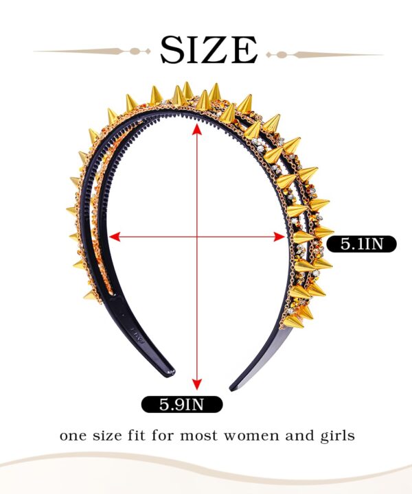 Black Spiked Headband Punk Gothic Spiky Rivet Headbands For Women Rock Headwear Hair Hoop For Costume Party Accessories (Gold A) - Image 5