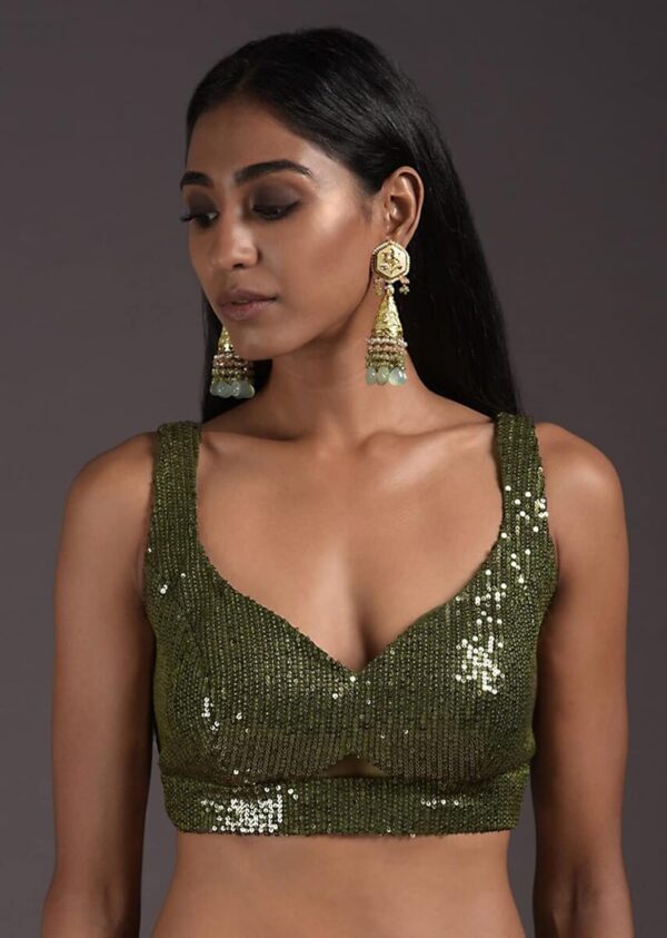 Women's Readymade Sequence Blouse For Sarees Indian Bollywood Designer Padded Stitched Choli Crop Top - Image 3
