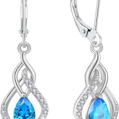 Infinity Dangle Drop Earrings for Women 925 Sterling Silver Teardrop Leverback Earrings with Birthstone Jewelry Gifts for Mom Wife Her