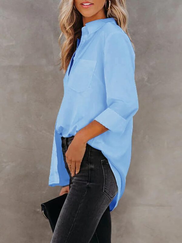 Womens Button Down Shirts Dress Shirts Long Sleeve Collared Blouses V Neck Work Office Tunic Chiffon Tops - Image 3
