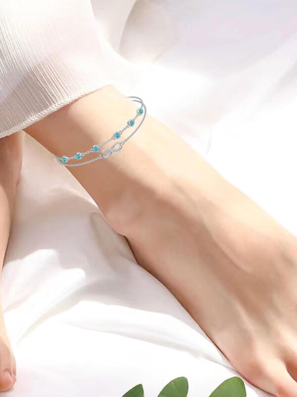 Dorunmo Christmas Gifts Anklet Bracelets For Women 925 Sterling Silver Birthstone/Infinity/Butterfly/Evil Eye/Turtle/Pineapple/Starfish/Heart Anklets Bracelets Jewelry Gifts for Women - Image 3