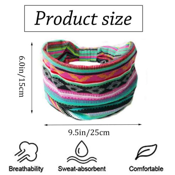 YBSHIN Boho Wide Headbands Stripe Head Wraps Knoted Hair Wears Turban Yoga Sweatbands Elastic Floral Printed Head Scarfs Stretch Cloth Hair Bands for Women and Girls 3Pcs (A) - Image 5