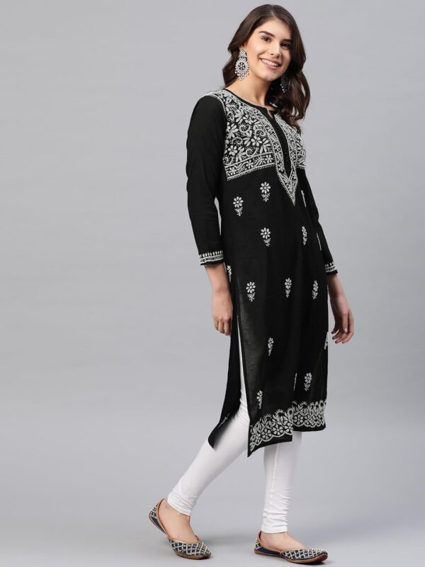 Ada Indian Hand Embroidered Chikankari Straight Cotton Kurta Kurti Tunic Dress for Women A411543 - Image 4