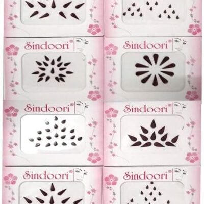 Sindoori Traditional Collection Assorted Design Maroon Colour Bindi for Womens, Girls - 12 Flaps