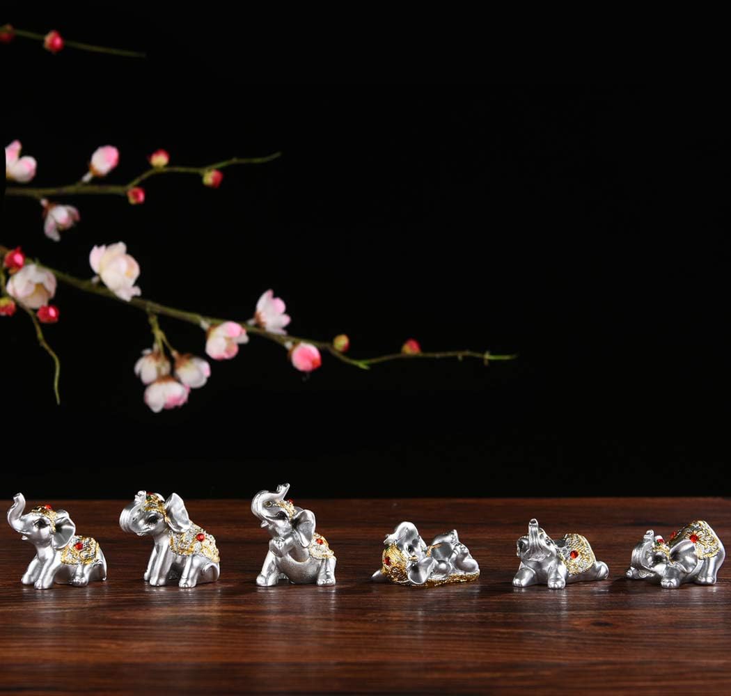 BRABUD Silver Resin Small Elephants Statues Home Decoration Collection Gift Set of 6 BS122 (Silver) - Image 5