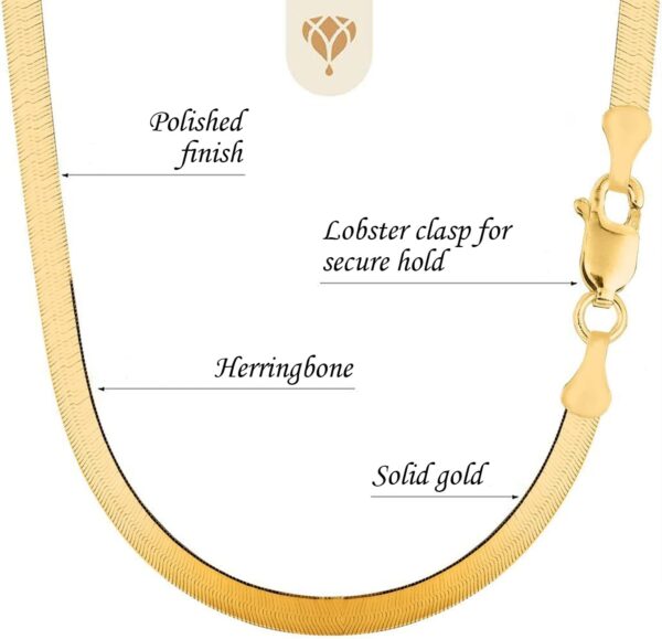 The Diamond Deal 14k Solid Yellow Gold 6.00mm Shiny Imperial Herringbone Chain Necklace or Bracelet for Pendants and Charms with Lobster-Claw Clasp (7", 8", 16", 18" 20" or 24 inch) - Image 3