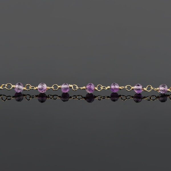 Natural Amethyst Gemstones Rosary Anklet, Handmade Anklets, Rosary Chain, February Birthstone, Gold Plated Anklet, Simple Delicate Ankle Bracelet, Anklet for Women, 9+2inch - Image 3