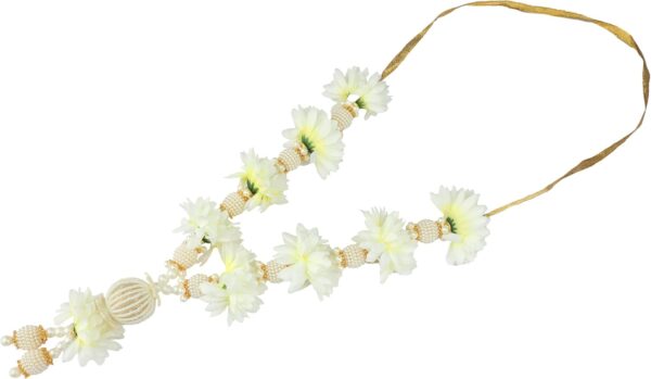 Artificial Mala Rose Flower Ribbon Garland Haar Mala for Idol-Mala with Bead for God Statue Accessories Pooja Sringar Article Ornament for Indian Traditional Festival Home Decor(Size:-9")(White) - Image 4