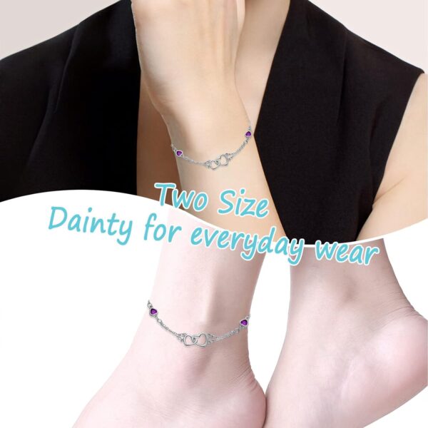 Dorunmo Anklet/Bracelet for Women 925 Sterling Silver Birthstone Jewelry Cubic Zirconia Double Heart Chain Jewelry for Mom Wife Friend Bride Valentine's Day Christmas Birthday Mother's Day - Image 6