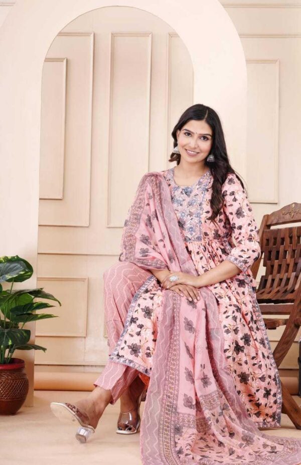 Flower Printed Rayon Kurti with Printed Pant & Dupatta Set for Women - Image 5